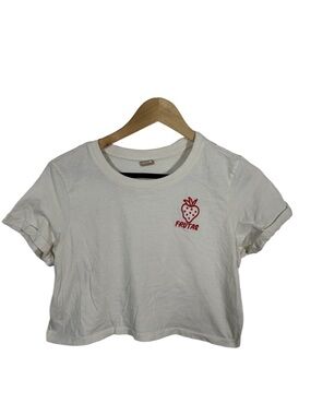 Messy Bun Just Chillin Frutas Crop Tee XS White Strawberry Graphic